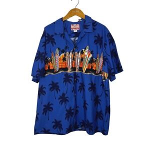 Vintage RJC Hawaiian surfboard print button front shirt‎ 2X